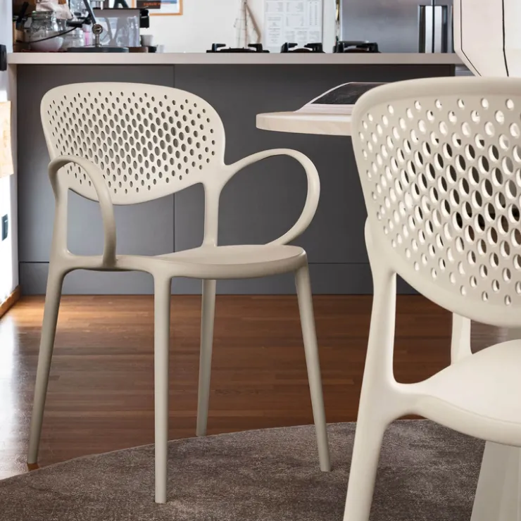 Chaise De Cuisine|Chaise De Salle à Manger*Abby Connubia® Fauteuil empilable en polypropylène recyclé avec dossier microperforé