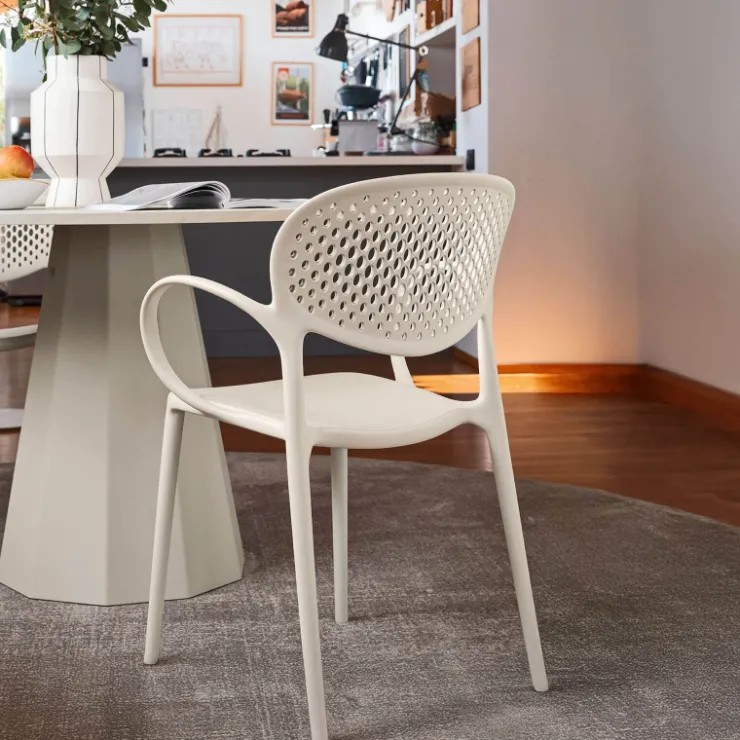 Chaise De Cuisine|Chaise De Salle à Manger*Abby Connubia® Fauteuil empilable en polypropylène recyclé avec dossier microperforé