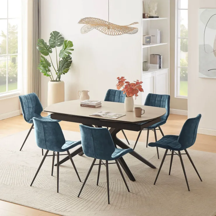 Table De Salle à Manger*AngèleTable moderne extensible en céramique pieds métal