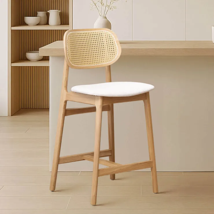 Tabouret Snack (assise +/- 65 Cm)|Tabouret De Bar (assise +/- 80 Cm)*AugustinTabouret snack avec dossier en cannage et assise en tissu