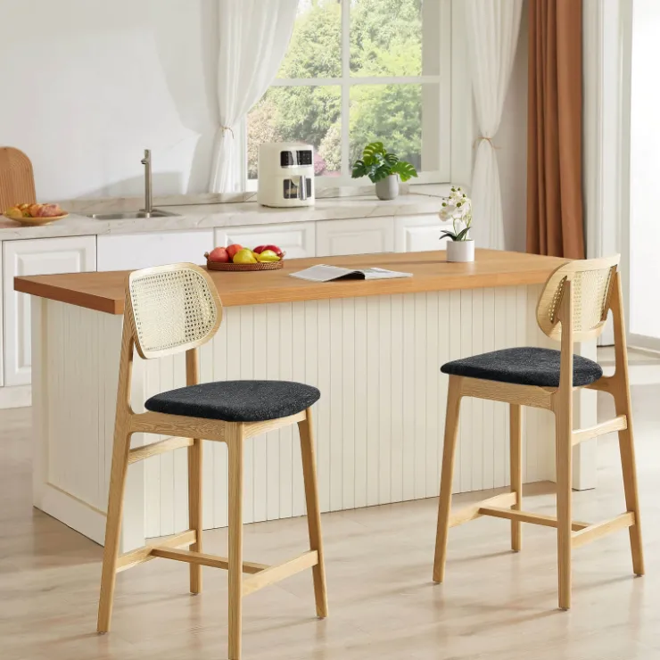 Tabouret Snack (assise +/- 65 Cm)|Tabouret De Bar (assise +/- 80 Cm)*AugustinTabouret snack avec dossier en cannage et assise en tissu