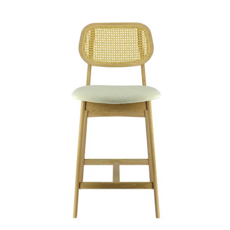 Tabouret Snack (assise +/- 65 Cm)|Tabouret De Bar (assise +/- 80 Cm)*AugustinTabouret snack avec dossier en cannage et assise en tissu