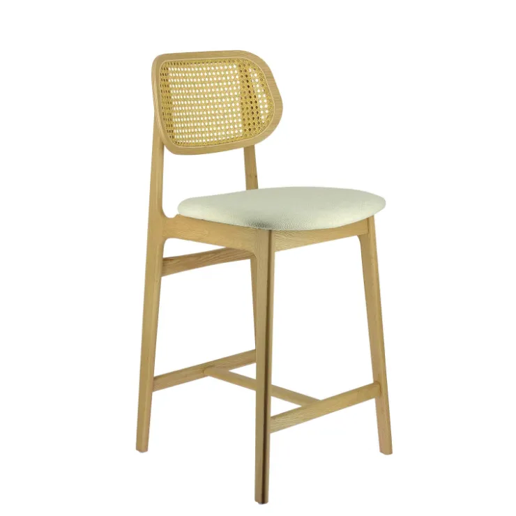Tabouret Snack (assise +/- 65 Cm)|Tabouret De Bar (assise +/- 80 Cm)*AugustinTabouret snack avec dossier en cannage et assise en tissu