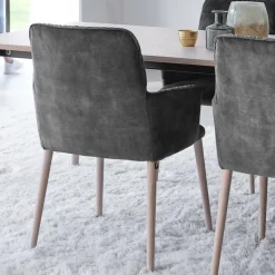 Mobitec Chaise De Salle à Manger|Chaise Salon*Aura ® Chaise avec accoudoirs style cocooning en tissu et pieds bois