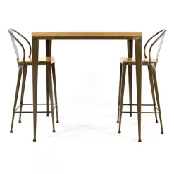 Jayso Table De Cuisine*Bolonia AM412 Table industrielle carrée en métal et bois