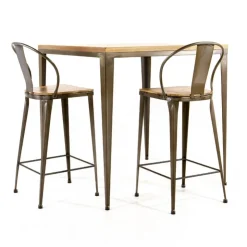 Jayso Table De Cuisine*Bolonia AM412 Table industrielle carrée en métal et bois