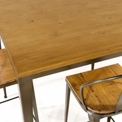 Jayso Table De Cuisine*Bolonia AM412 Table industrielle carrée en métal et bois