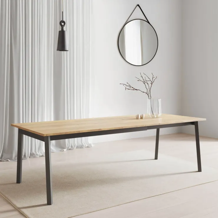Perfecta Table De Salle à Manger*Bérénice Table extensible en mélaminé chêne naturel avec pieds en métal noir