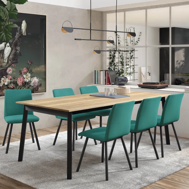 Perfecta Table De Salle à Manger*Bérénice Table extensible en mélaminé chêne naturel avec pieds en métal noir