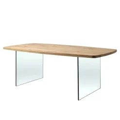 Corom export Table De Salle à Manger*Carte Table de salle à manger pieds en verre et plateau tonneau en bois massif