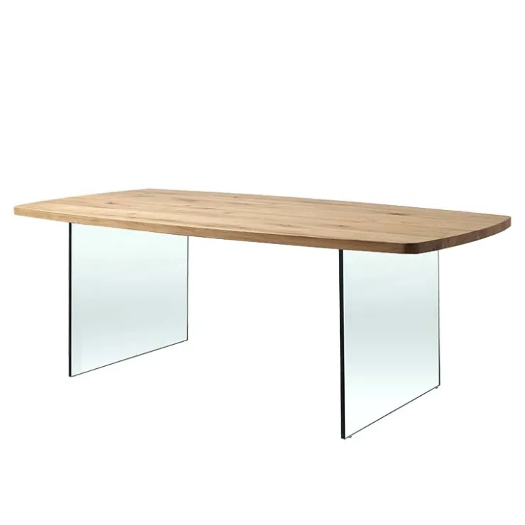 Corom export Table De Salle à Manger*Carte Table de salle à manger pieds en verre et plateau tonneau en bois massif