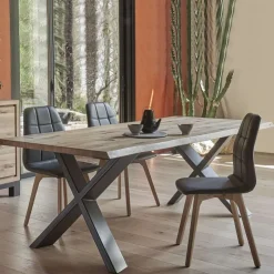 Corom export Table De Salle à Manger*Carte Table rectangulaire en chêne massif et piétement métallique en croix
