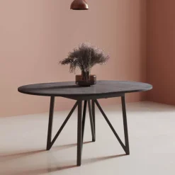 Perfecta Table De Salle à Manger*Clair de Lune Table ronde extensible en stratifié imitation marbre avec pieds en métal anthracite