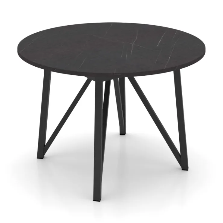 Perfecta Table De Salle à Manger*Clair de Lune Table ronde extensible en stratifié imitation marbre avec pieds en métal anthracite