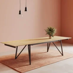 Perfecta Table De Salle à Manger*Claire Table design extensible en mélaminé imitation chêne naturel avec pieds en métal noir