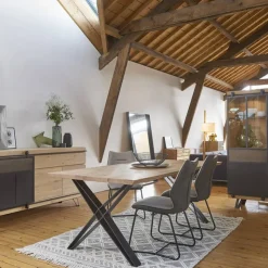 Couture Table De Salle à Manger*Fusion Table design style industriel pieds en X