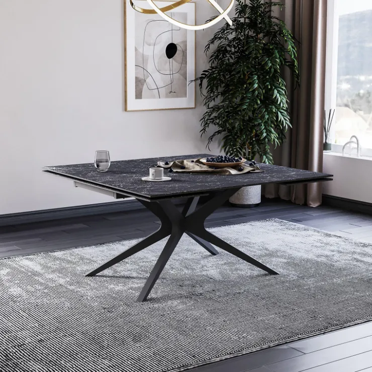 Lievens Table De Salle à Manger*HectorTable carrée extensible en céramique design avec pieds en métal