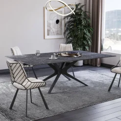 Lievens Table De Salle à Manger*HectorTable carrée extensible en céramique design avec pieds en métal