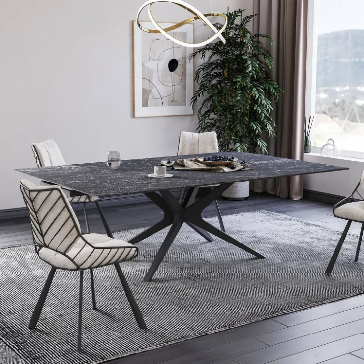Lievens Table De Salle à Manger*HectorTable carrée extensible en céramique design avec pieds en métal