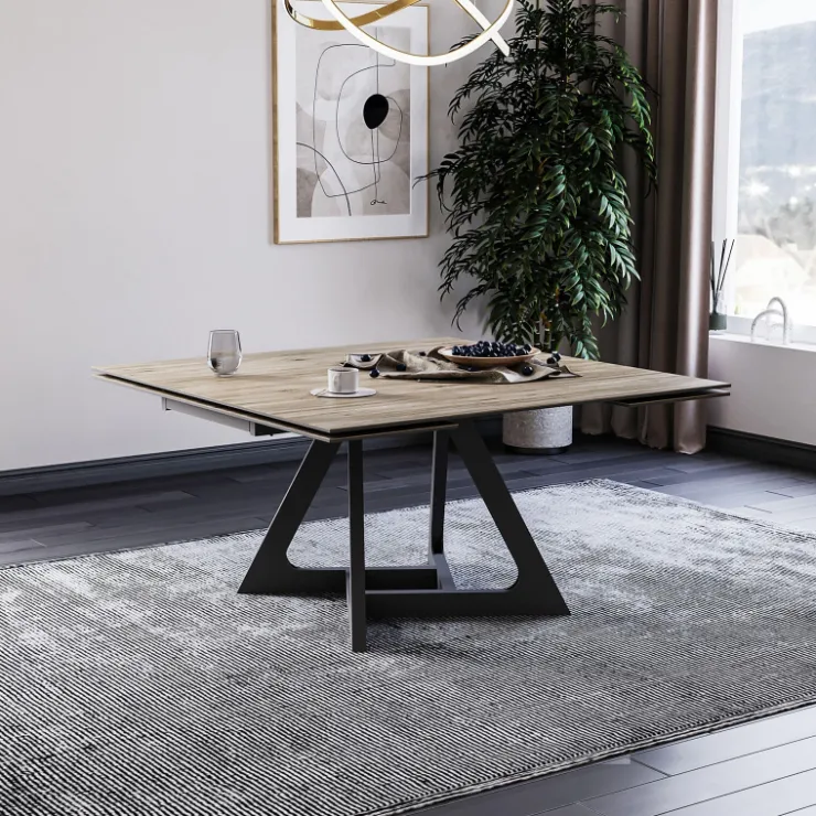 Lievens Table De Salle à Manger*HectorTable carrée extensible en céramique design avec pieds en métal