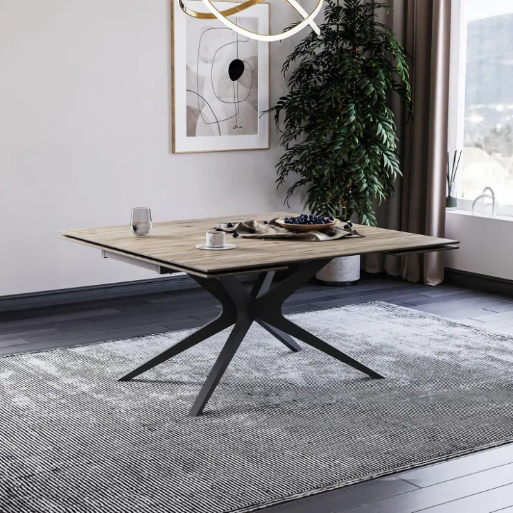 Lievens Table De Salle à Manger*HectorTable carrée extensible en céramique design avec pieds en métal