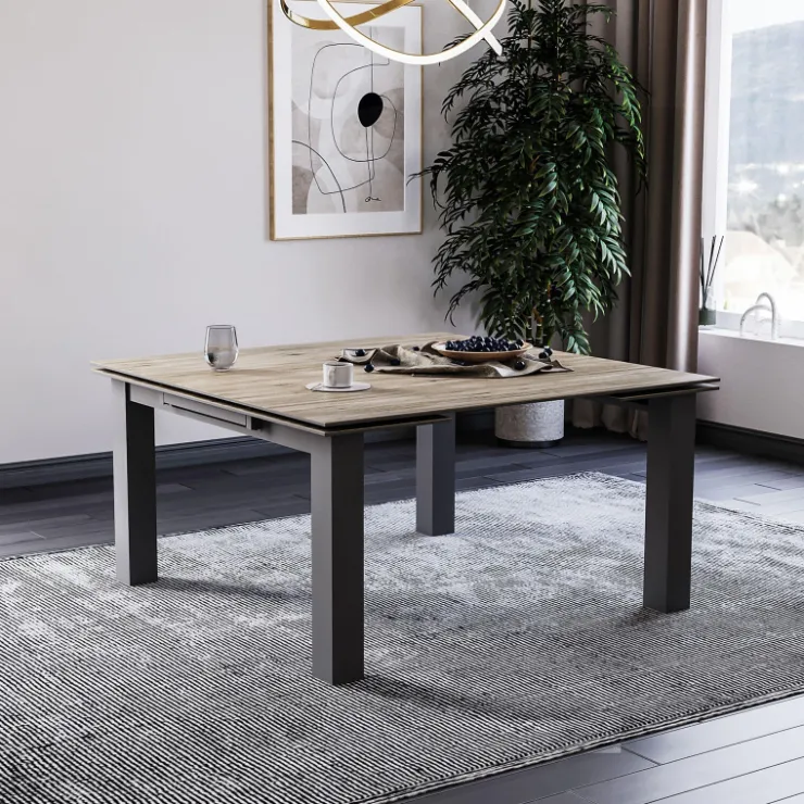 Lievens Table De Salle à Manger*HectorTable carrée extensible en céramique design avec pieds en métal