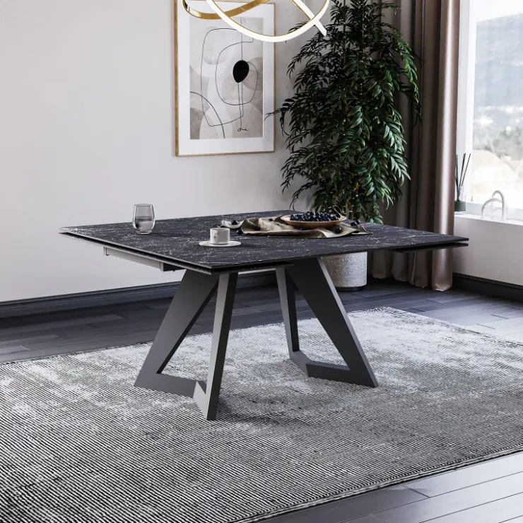 Lievens Table De Salle à Manger*HectorTable carrée extensible en céramique design avec pieds en métal