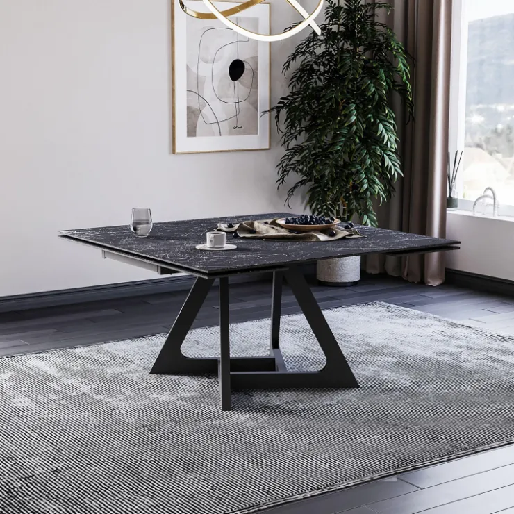 Lievens Table De Salle à Manger*HectorTable carrée extensible en céramique design avec pieds en métal