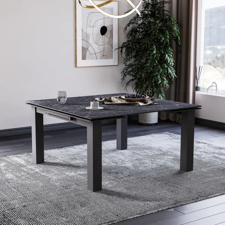 Lievens Table De Salle à Manger*HectorTable carrée extensible en céramique design avec pieds en métal
