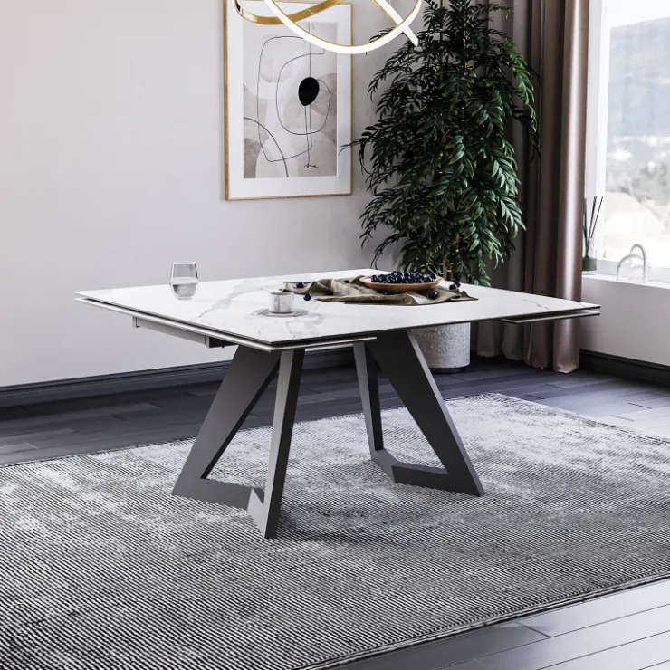 Lievens Table De Salle à Manger*HectorTable carrée extensible en céramique design avec pieds en métal