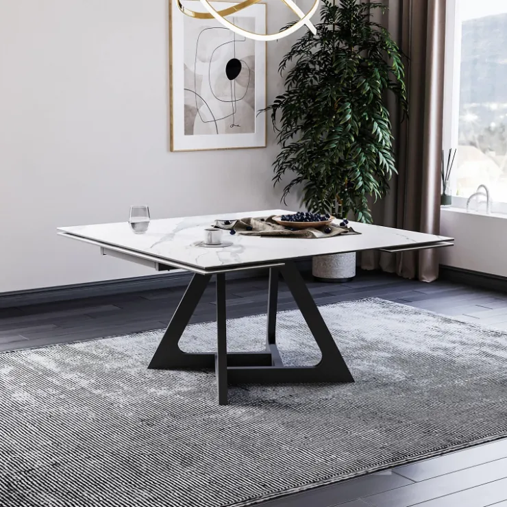 Lievens Table De Salle à Manger*HectorTable carrée extensible en céramique design avec pieds en métal