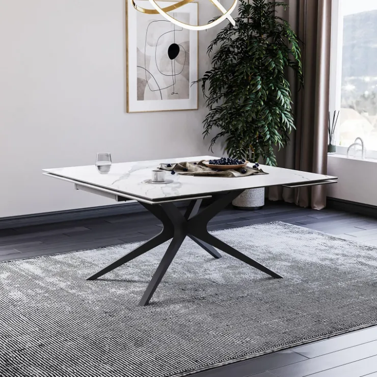Lievens Table De Salle à Manger*HectorTable carrée extensible en céramique design avec pieds en métal