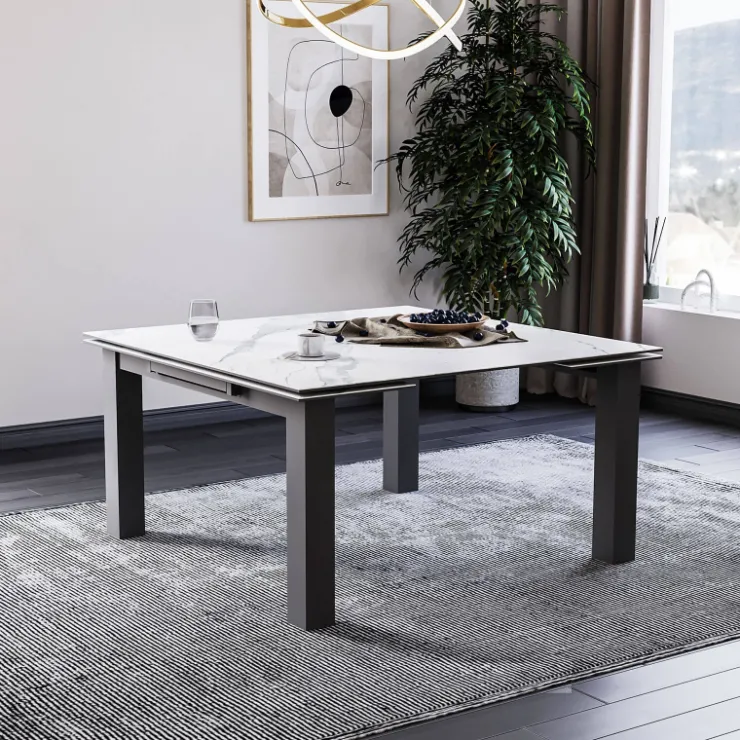 Lievens Table De Salle à Manger*HectorTable carrée extensible en céramique design avec pieds en métal