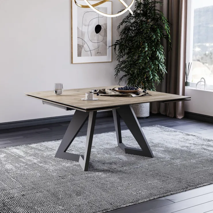 Lievens Table De Salle à Manger*HectorTable carrée extensible en céramique design avec pieds en métal