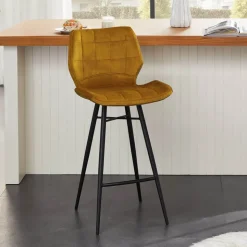 Tabouret Snack (assise +/- 65 Cm)|Tabouret De Bar (assise +/- 80 Cm)*ImpiaTabouret design coque matelassée en velours et pieds en métal noir