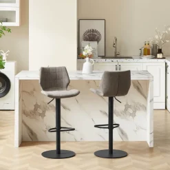 Tabouret Réglable En Hauteur|Tabouret Snack (assise +/- 65 Cm)*IndicaTabouret tournant et réglable coque matelassée en simili avec pied en métal noir