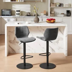Tabouret De Bar (assise +/- 80 Cm)|Tabouret Snack (assise +/- 65 Cm)*IndicaTabouret tournant et réglable coque en tissu avec pied en métal noir