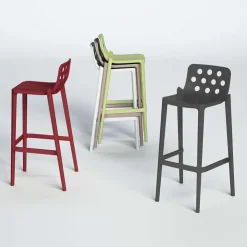 Tabouret De Bar (assise +/- 80 Cm)*Isidoro Tabouret de bar d'extérieur moderne empilable avec dossier ronds ajourés