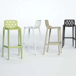Tabouret De Bar (assise +/- 80 Cm)*Isidoro Tabouret de bar d'extérieur moderne empilable avec dossier ronds ajourés