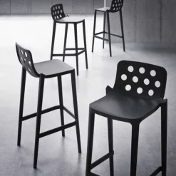 Tabouret De Bar (assise +/- 80 Cm)*Isidoro Tabouret de bar d'extérieur moderne empilable avec dossier ronds ajourés