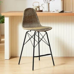 Tabouret Snack (assise +/- 65 Cm)|Tabouret De Bar (assise +/- 80 Cm)*JavaTabouret tressé ethnique avec pieds Eiffel