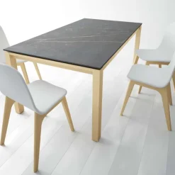 Cancio Table De Cuisine|Table De Salle à Manger*Lakera Table en Dekton extensible avec pieds en bois massif