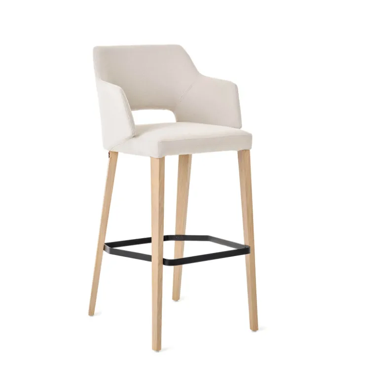 Mobitec Tabouret De Bar (assise +/- 80 Cm)*Lena ® Tabouret de bar en tissu avec accoudoirs et pieds en bois