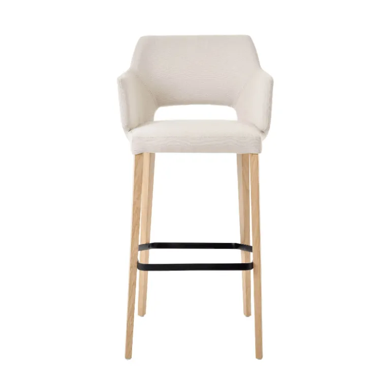 Mobitec Tabouret De Bar (assise +/- 80 Cm)*Lena ® Tabouret de bar en tissu avec accoudoirs et pieds en bois