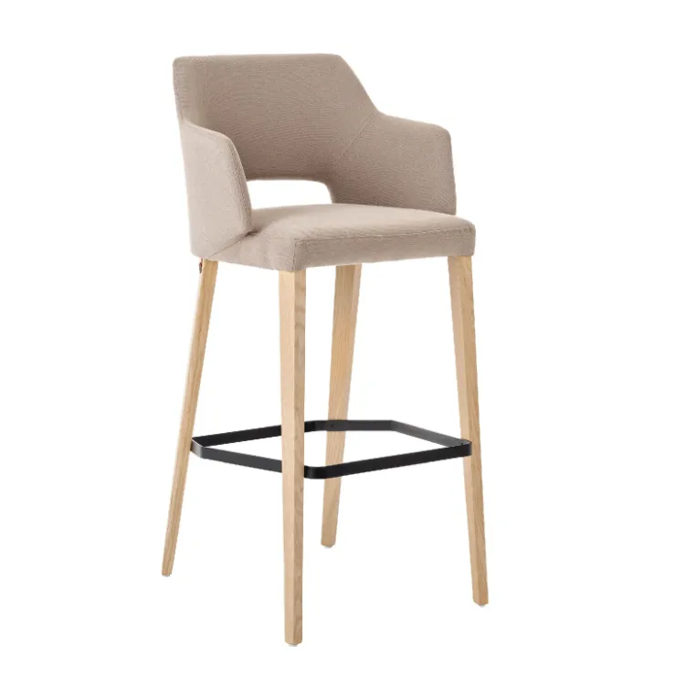 Mobitec Tabouret De Bar (assise +/- 80 Cm)*Lena ® Tabouret de bar en tissu avec accoudoirs et pieds en bois