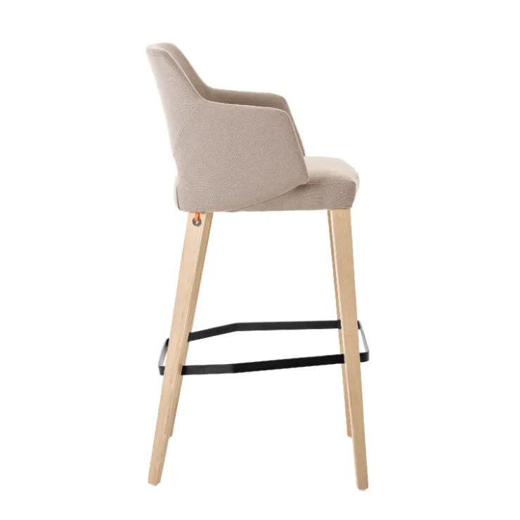 Mobitec Tabouret De Bar (assise +/- 80 Cm)*Lena ® Tabouret de bar en tissu avec accoudoirs et pieds en bois