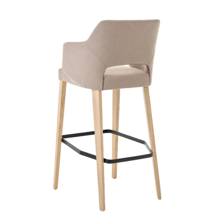 Mobitec Tabouret De Bar (assise +/- 80 Cm)*Lena ® Tabouret de bar en tissu avec accoudoirs et pieds en bois