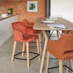 Mobitec Tabouret Snack (assise +/- 65 Cm)|Tabouret De Bar (assise +/- 80 Cm)*Lena ® Tabouret snack en tissu avec accoudoirs et pieds en bois