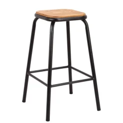 Tabouret Snack (assise +/- 65 Cm)|Tabouret De Bar (assise +/- 80 Cm)*MaxTabouret snack industriel sans dossier en métal assise bois