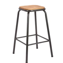 Tabouret Snack (assise +/- 65 Cm)|Tabouret De Bar (assise +/- 80 Cm)*MaxTabouret snack industriel sans dossier en métal assise bois